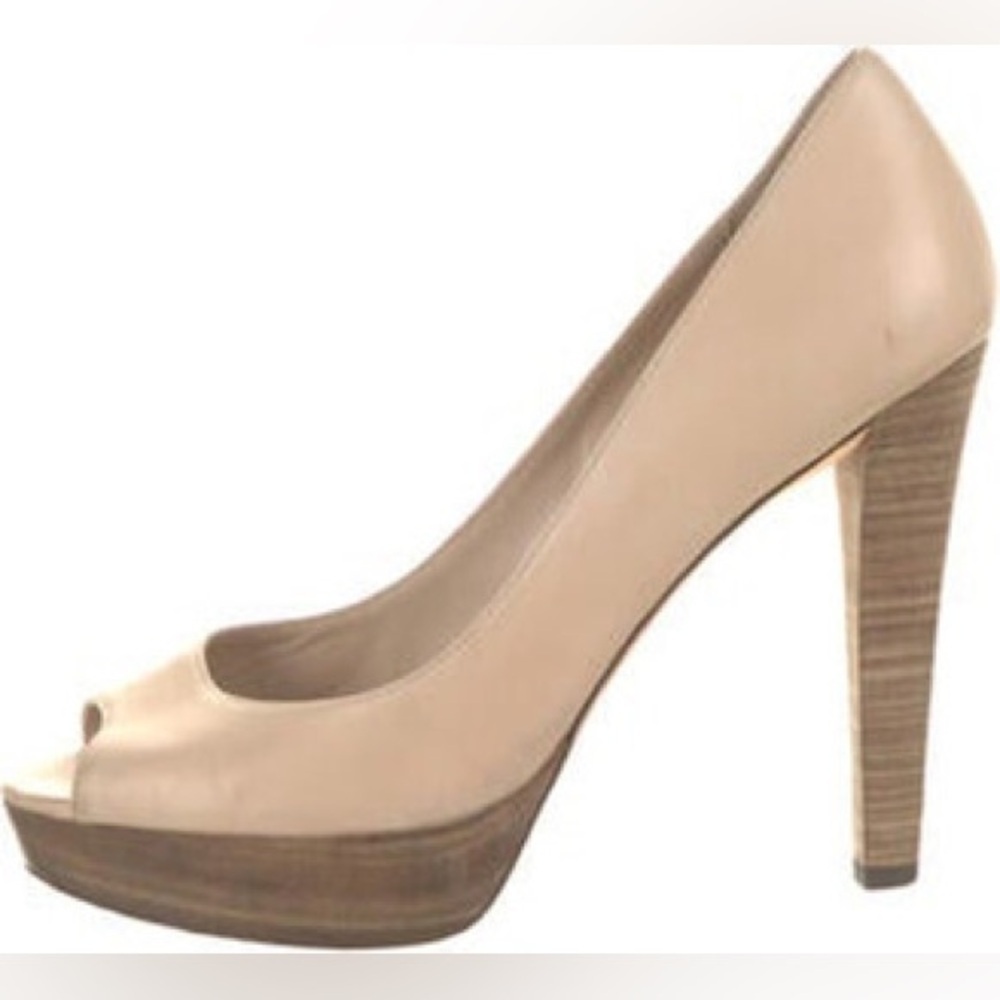 Jean-Michel Cazabat Tan Leather Peep Toe Platform High Heel Pumps EUC Size 38